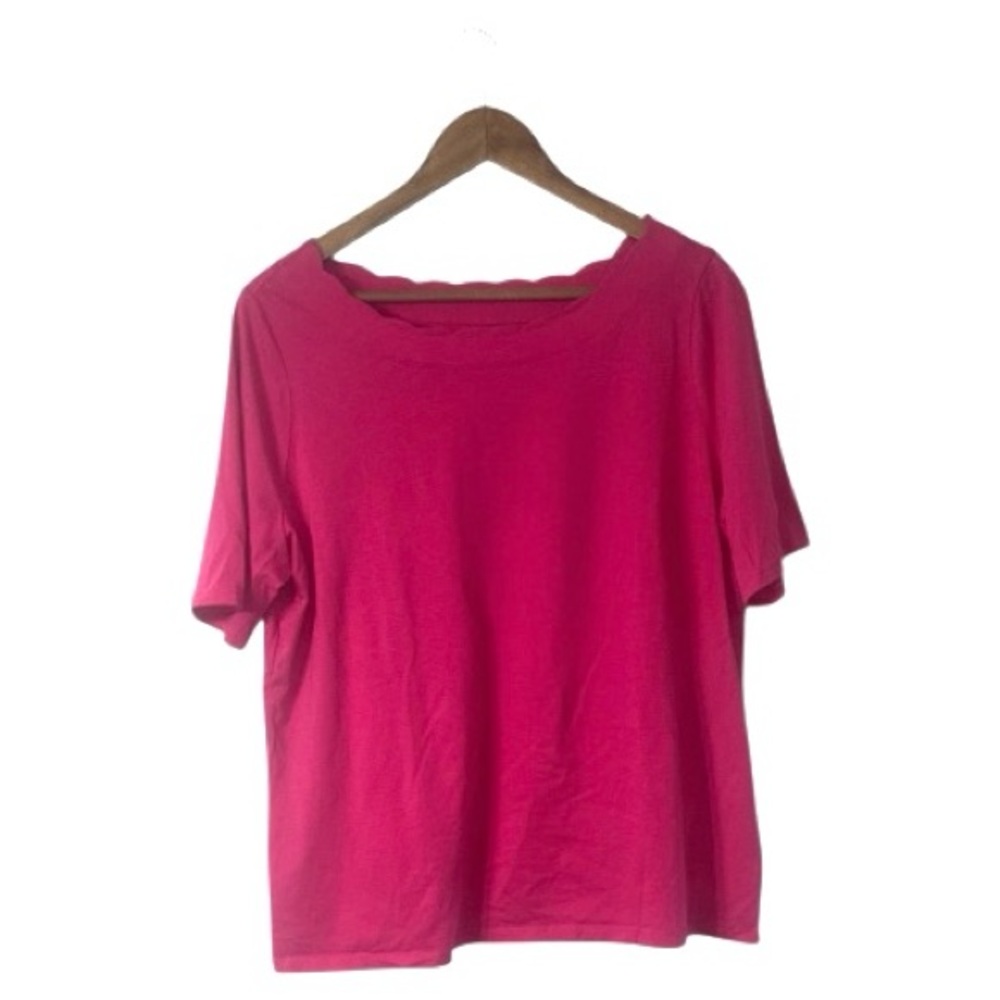 Talbots Pink 100% Pima Cotton Shirt Top Scallop Neck Short Sleeve Size 1X